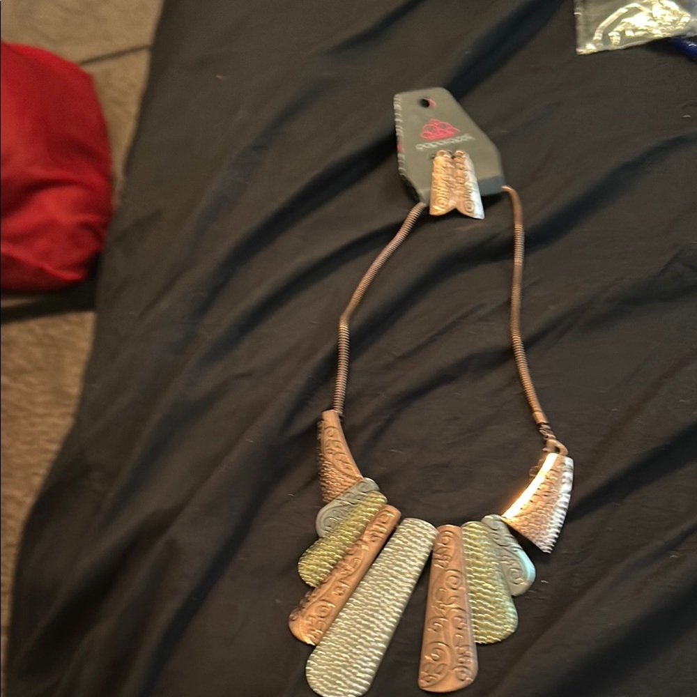 Gold Tone Art Deco Statement Necklace